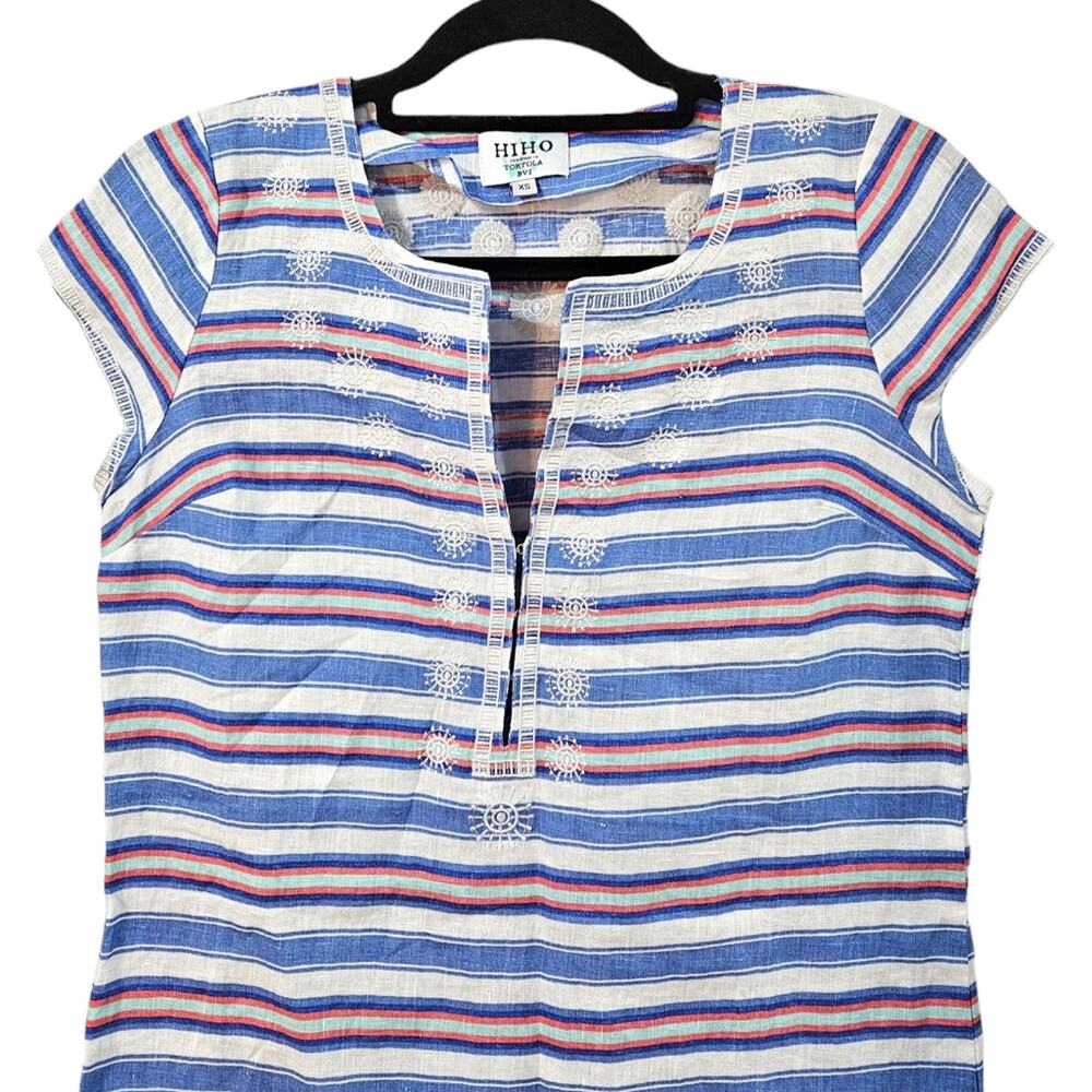 Hiho Rachel Dress Striped Print 100% Linen Size XS - Picture 2 of 8